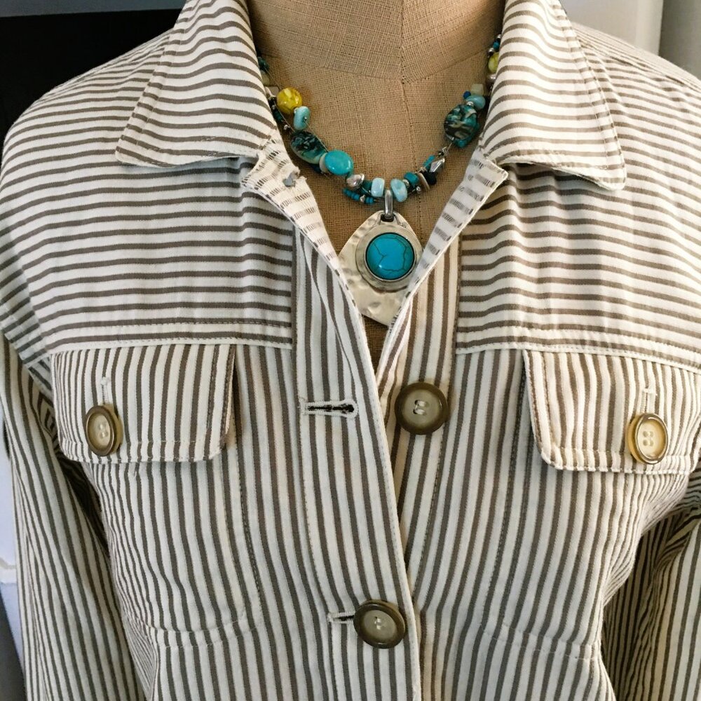 Christopher & Banks Striped Jacket Women's M Ivory & Light Brown Stripes Cotton